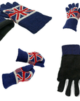 Union Jack Pompom Hat & Scarf & Full Finger Unisex Gloves Set