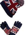 Union Jack Pompom Hat & Full Finger Gloves Set