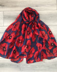 Navy Poppy Floral Remembrance Day Shawl Scarf