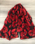 Black Poppy Floral Remembrance Day Viscose Sarong Shawl Scarf
