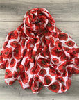 White Poppy Floral Remembrance Day Shawl Scarf
