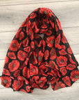 Black Poppy Floral Remembrance Day Viscose Sarong Shawl Scarf