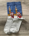 London Red Bus Double Decker Bus Big Ben Socks, Novelty Fun Gift Socks