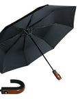 Classic Crook Wooden Effect Handle Compact Auto Open Black Brolly Umbrella