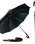 Classic Walking Stick Umbrella Leather Crook Handle Black Wedding Brolly