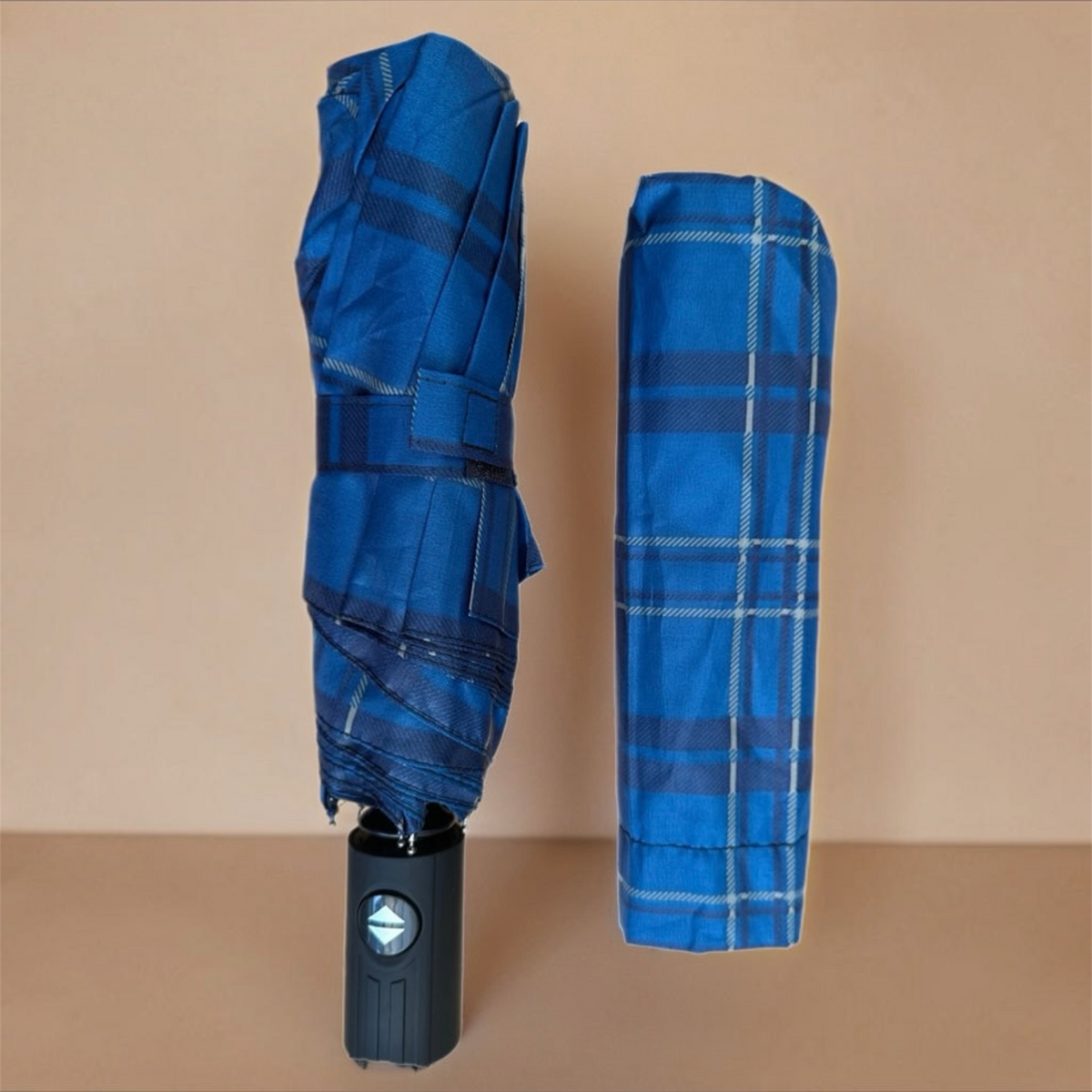 Classic Tartan Compact Travel Umbrella – Auto Open &amp; Close Brolly