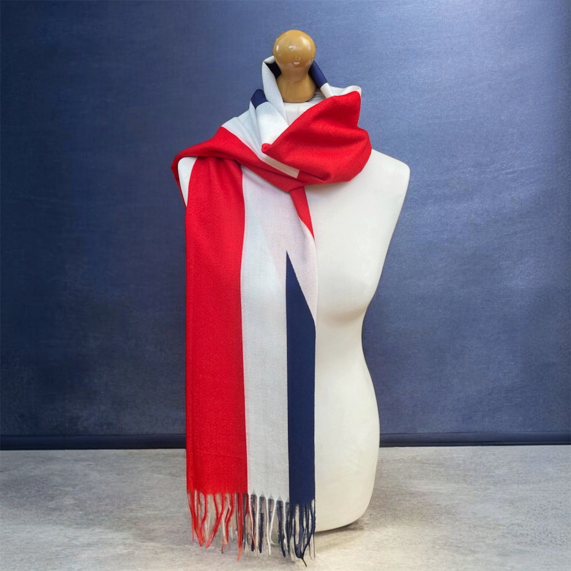 Union Jack British Flag Cotton Blend Scarf – Red, White &amp; Navy
