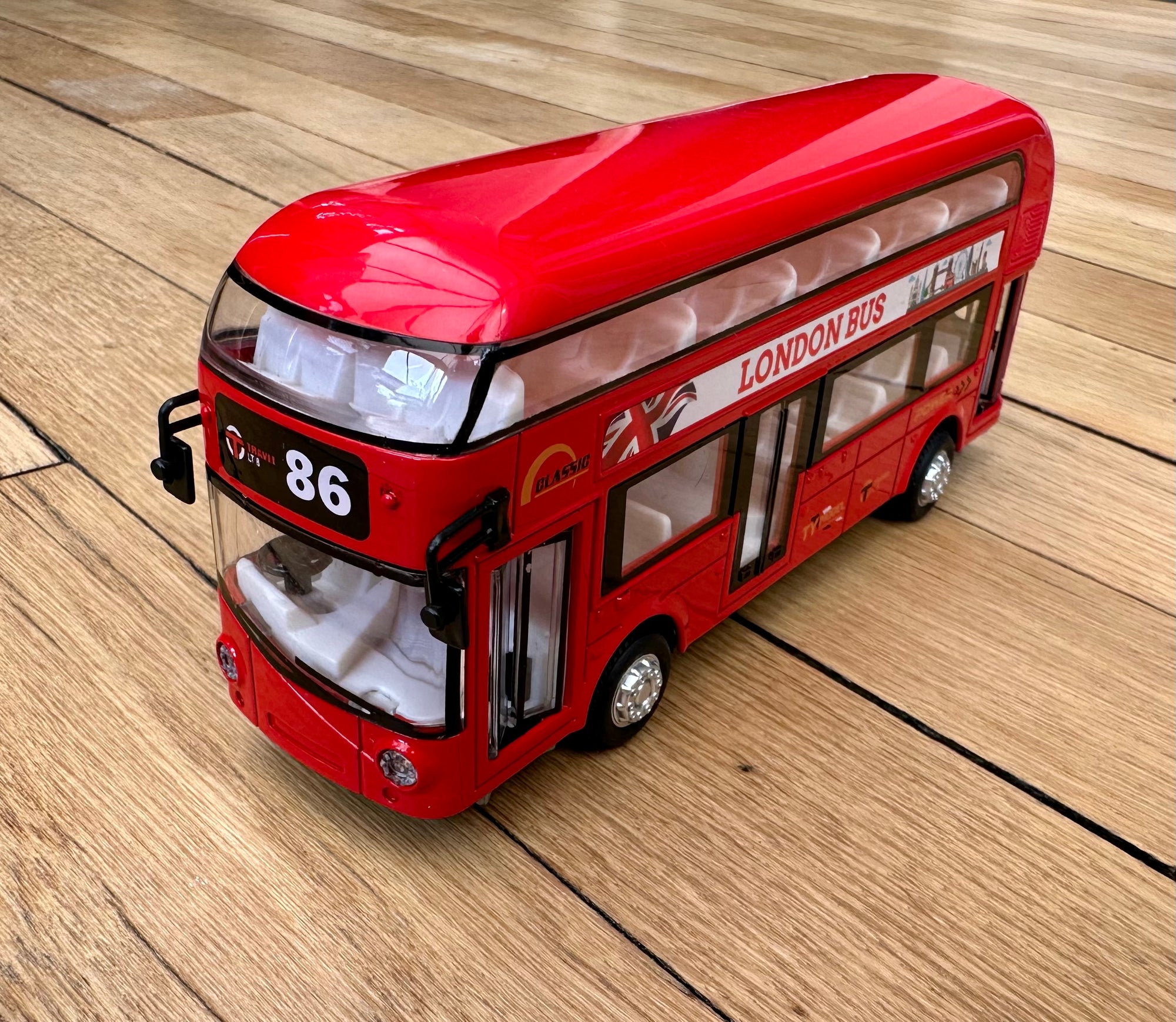 London Red Double Decker Bus Pull Back and Go Kids Toy Die Cast Metal