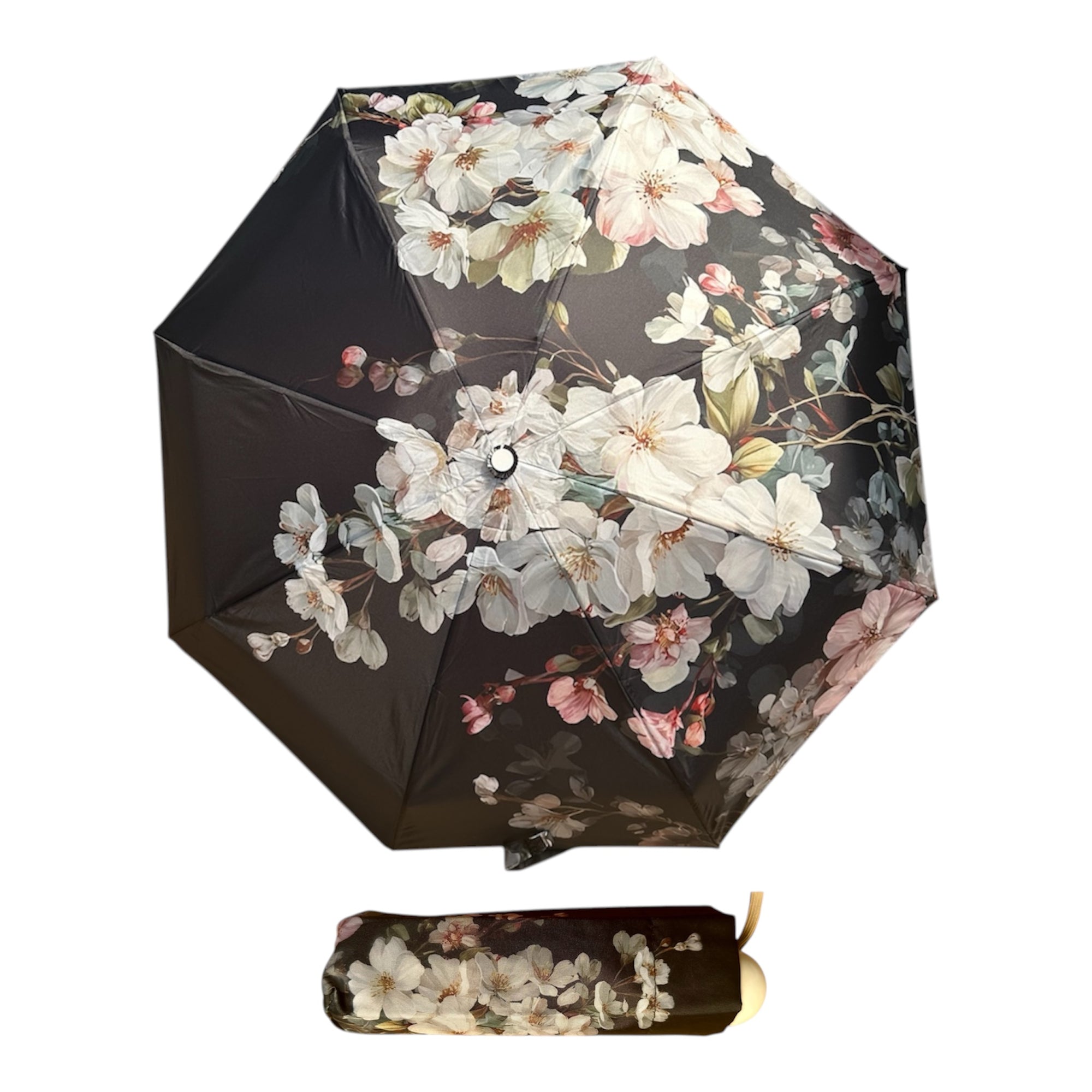 Ultra-Compact Cherry Blossom Floral Travel Umbrella | Lightweight Aluminium Frame (20cm)