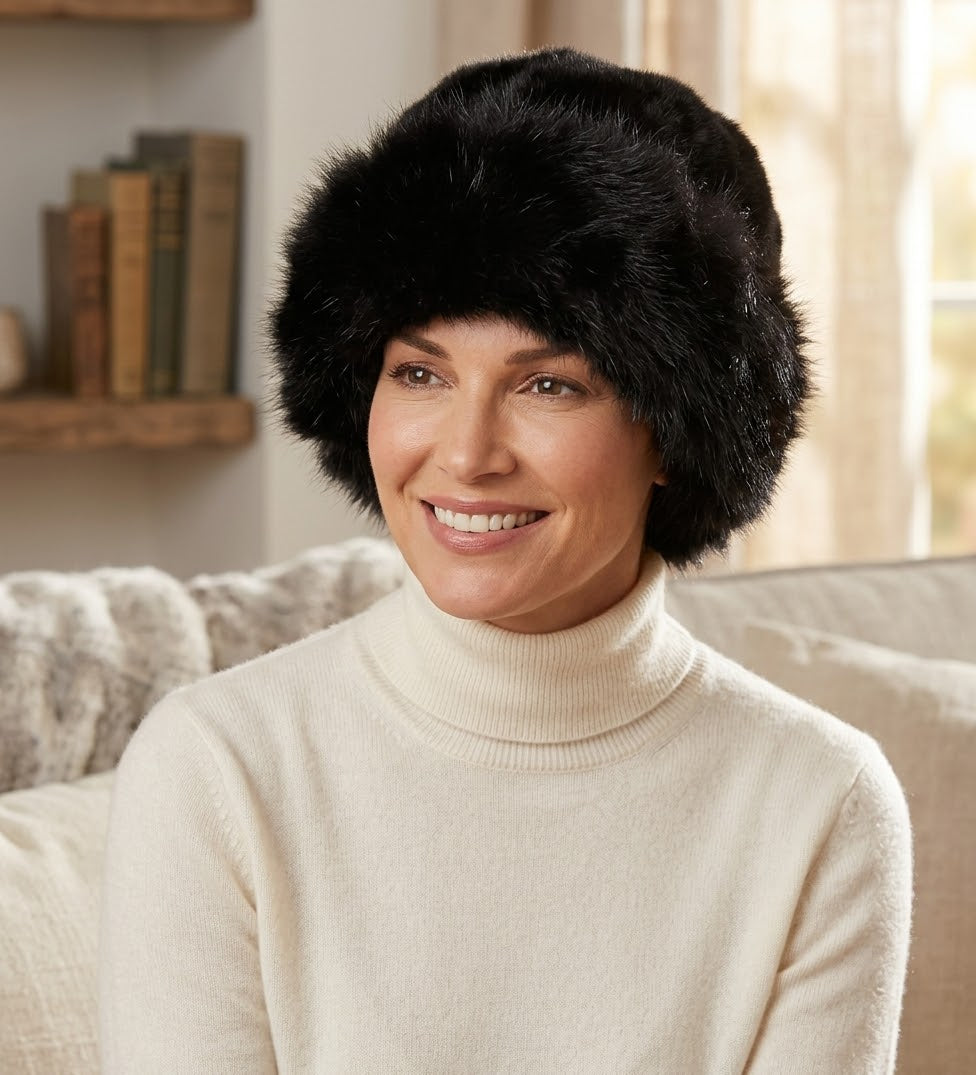 Women's Faux Fur Russian Cossack Bucket Hat Adjustable Winter Cap