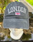 Vintage London Baseball Cap Unisex Distressed Look Hat Embroidered Logo & Adjustable Strap