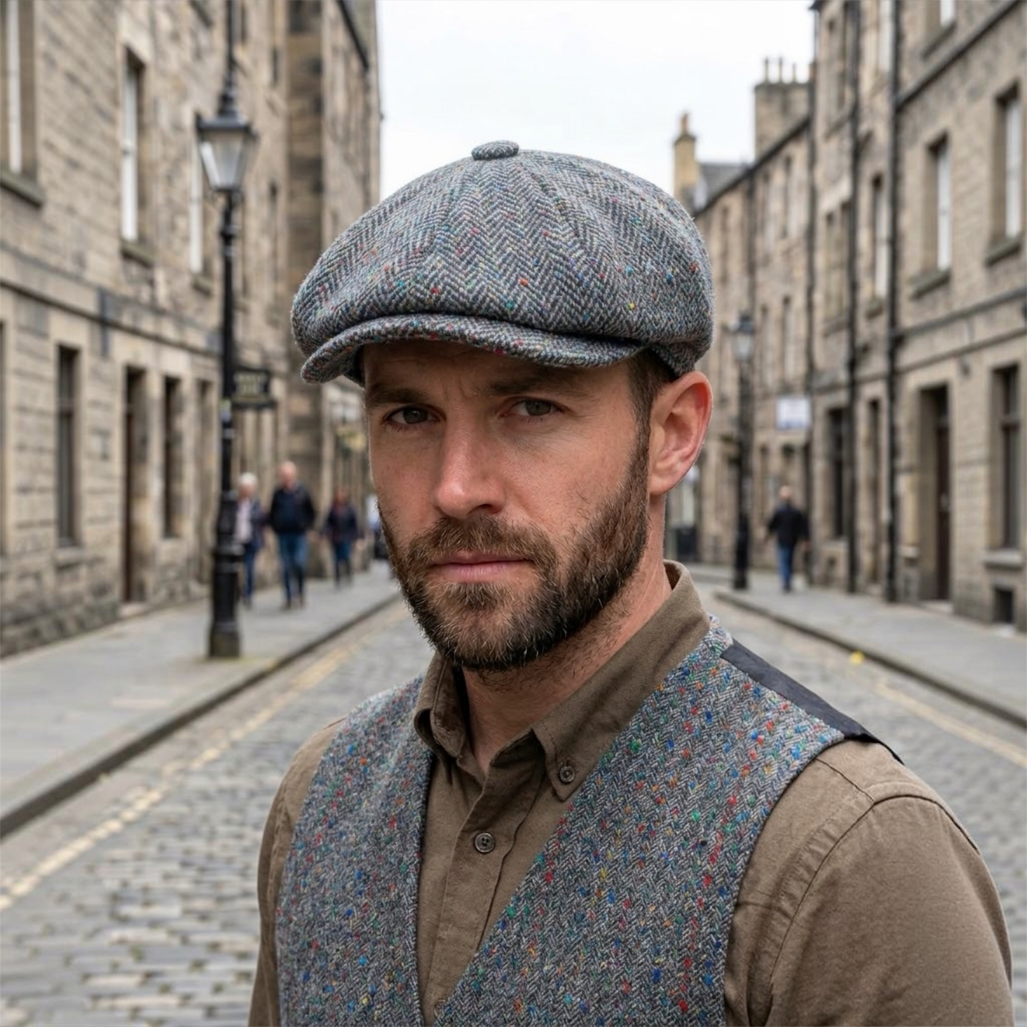 Newsboy Cap Herringbone Grey Flat Cap, Wool Baker Boy Hat, Peaky Blinders Vintage Style Flat Top Cap, Gift for Him