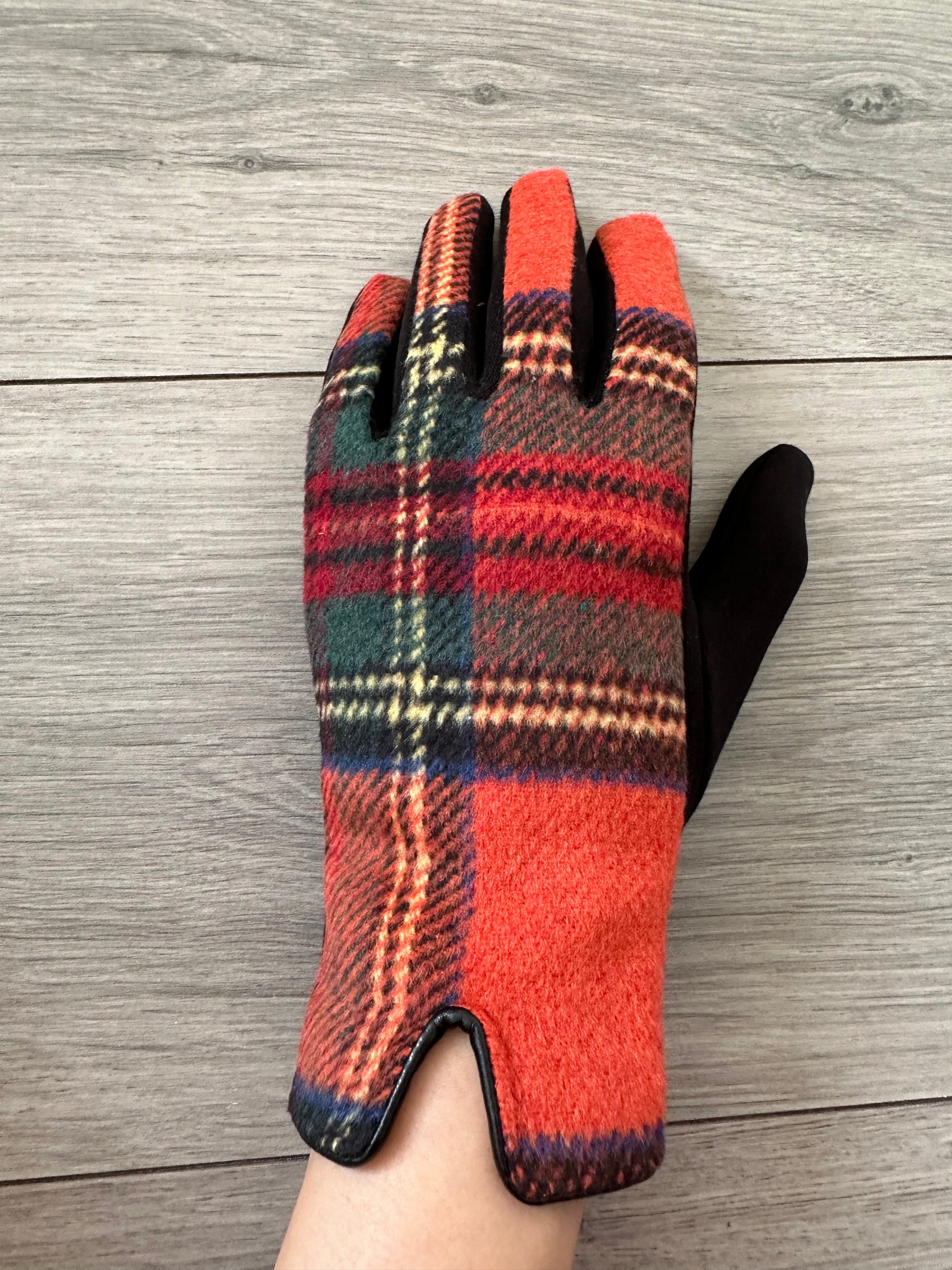 Tartan Touch Screen Full Finger Ladies Wool Gloves with Fleece