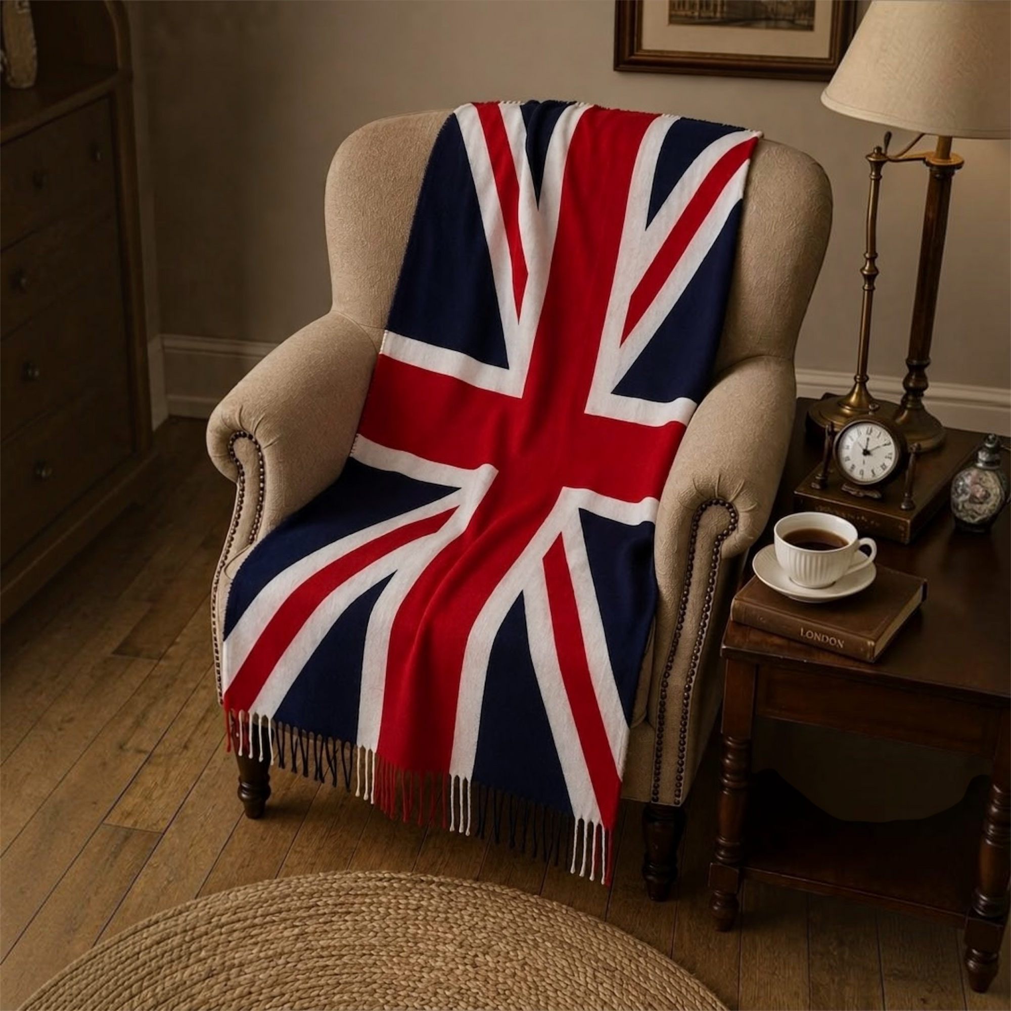 Union Jack British Flag Cotton Blend Scarf – Red, White &amp; Navy
