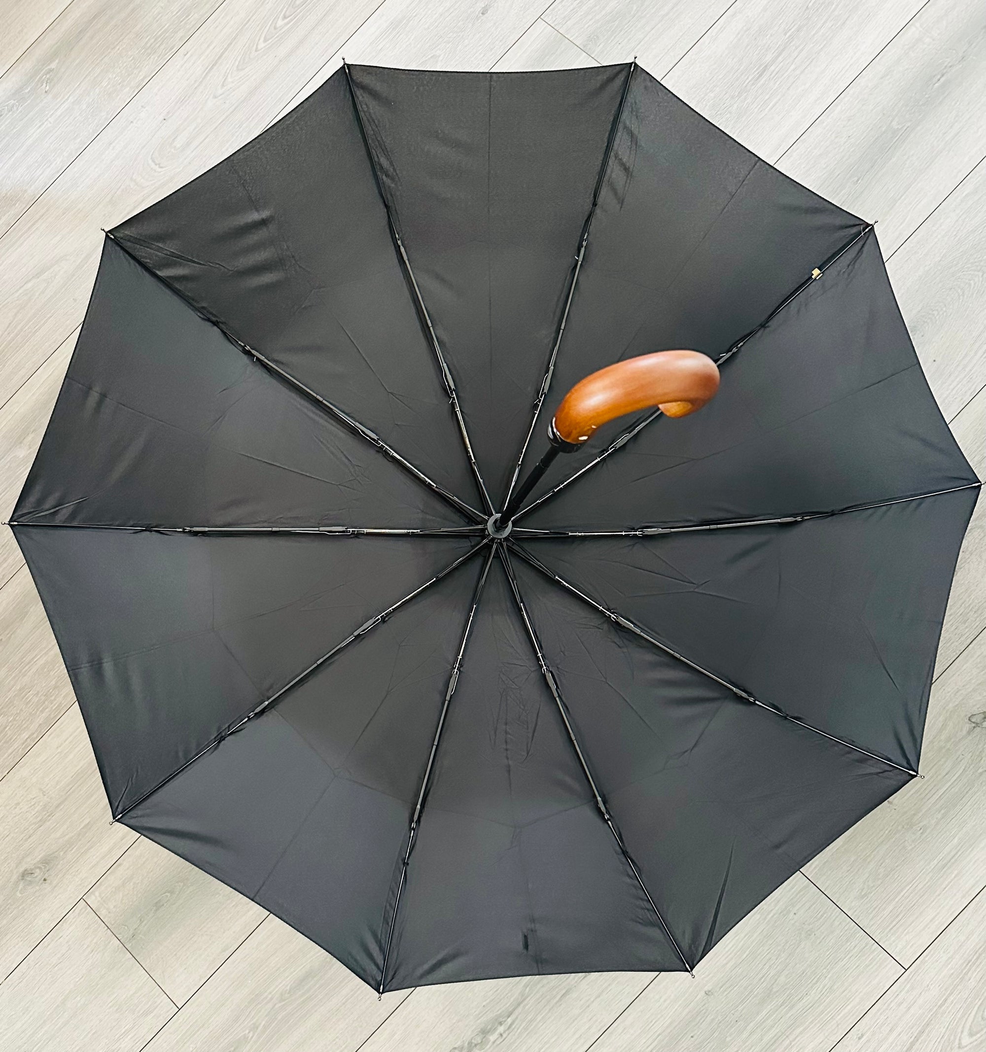 Wooden Handle Compact Auto Open&amp;Close Crook Umbrella