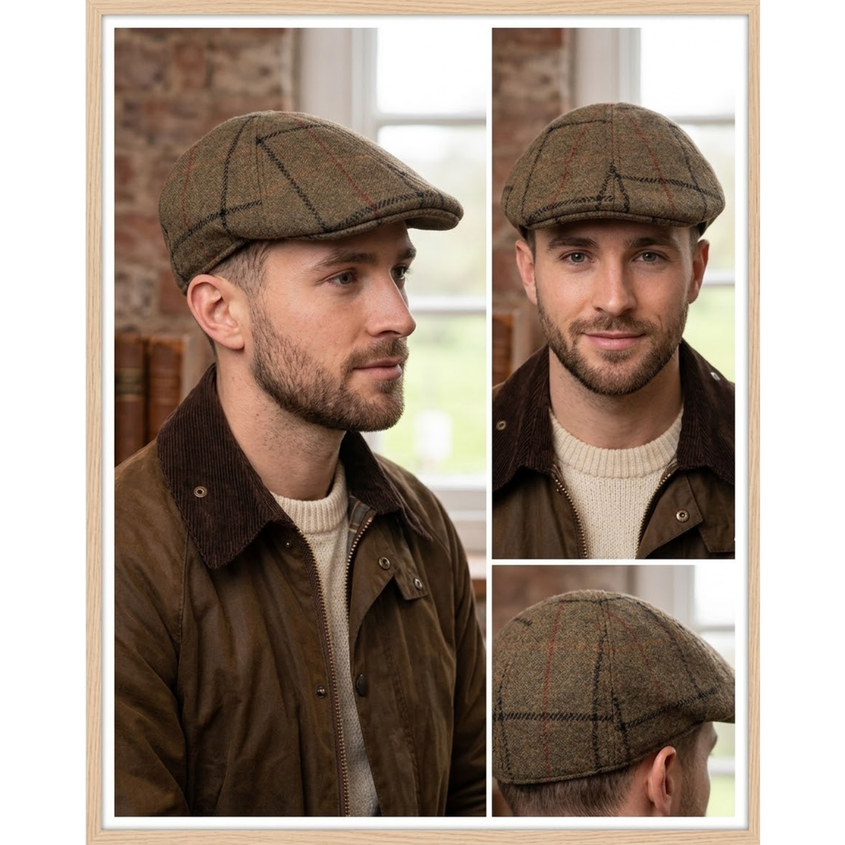6 Panel Flat Cap, Plaid Wool Blend Hat, Classic Ivy Cap, British Style Cap