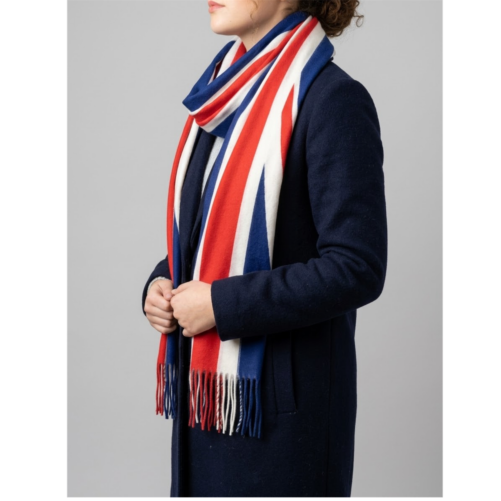 Union Jack British Flag Cotton Blend Scarf – Red, White &amp; Navy