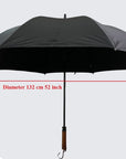 Auto Open Large Black Golf Umbrella with Wooden Stick Handle