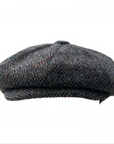 Newsboy Cap Herringbone Grey Flat Cap, Wool Baker Boy Hat, Peaky Blinders Vintage Style Flat Top Cap, Gift for Him