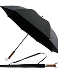 Auto Open Large Black Golf Umbrella with Wooden Stick Handle