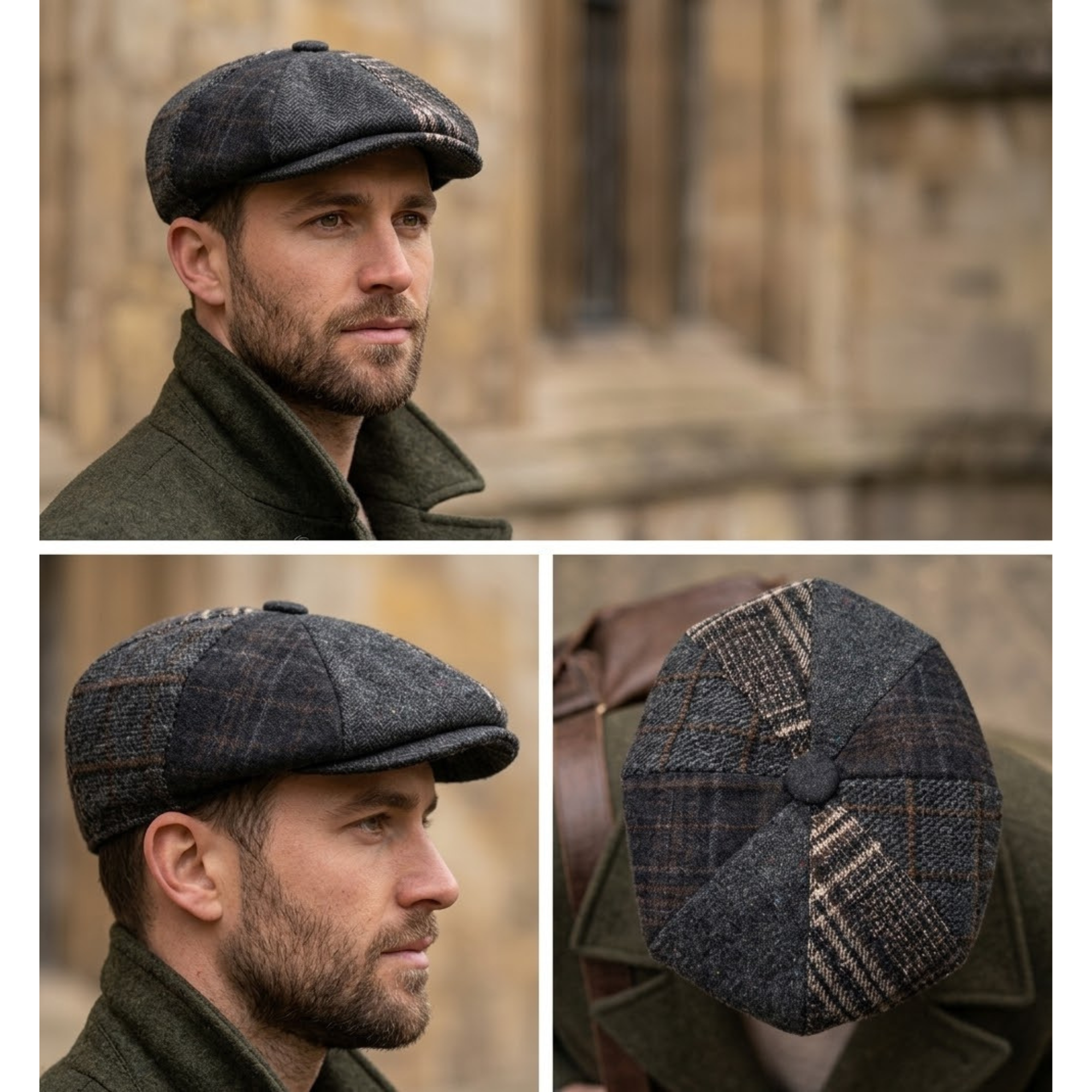 Newsboy Cap Tweed Flat Cap, Patchwork Wool Baker Boy Hat, Peaky Blinders Vintage Style Flat Cap, Gift for Him