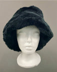 Hawkins Collection Black Faux Fur Bucket Hat Winter Warm Soft Fluffy Cozy Cap
