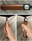 Auto Open Large Black Golf Umbrella with Wooden Stick Handle