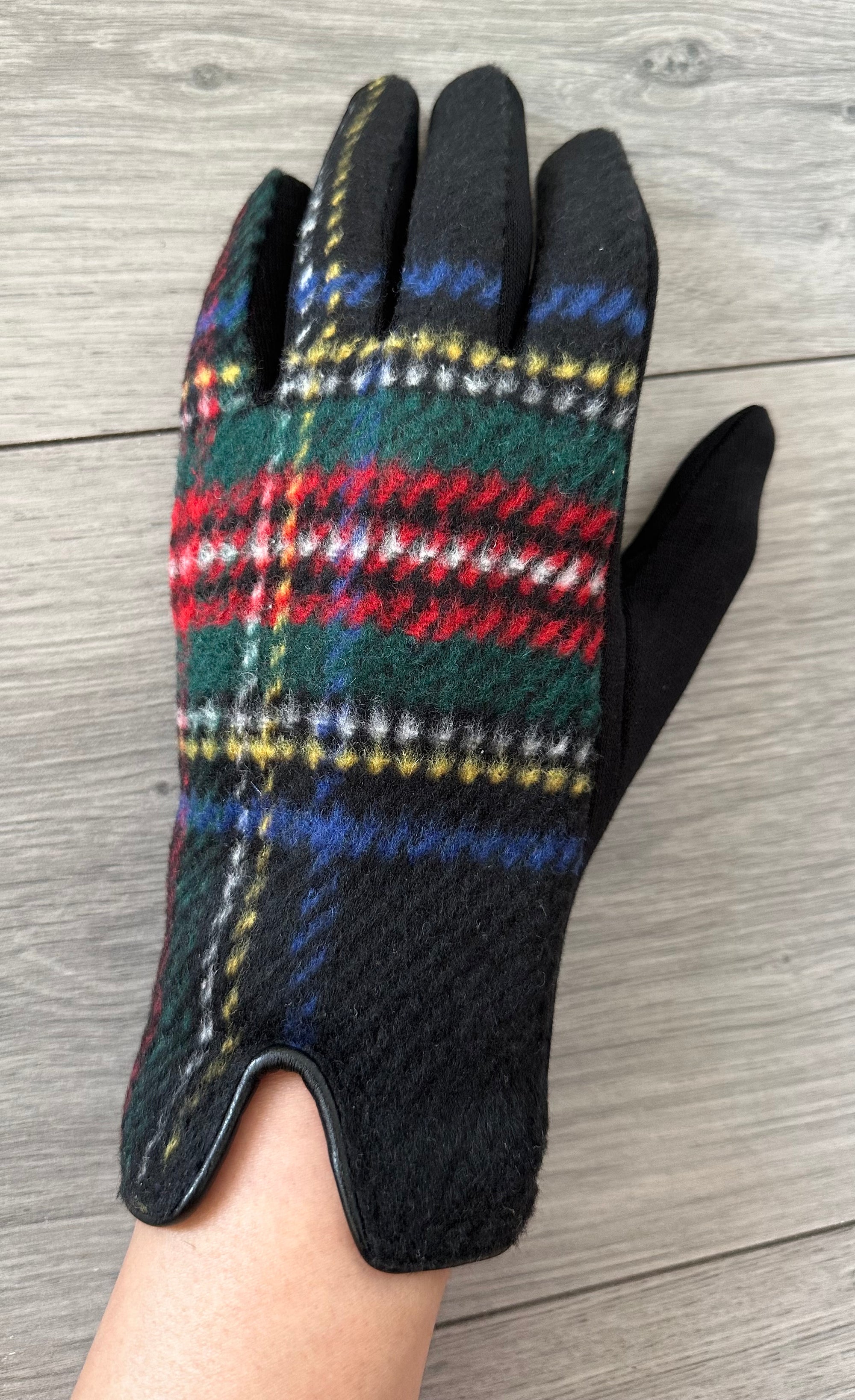 Tartan Touch Screen Full Finger Ladies Wool Gloves with Fleece