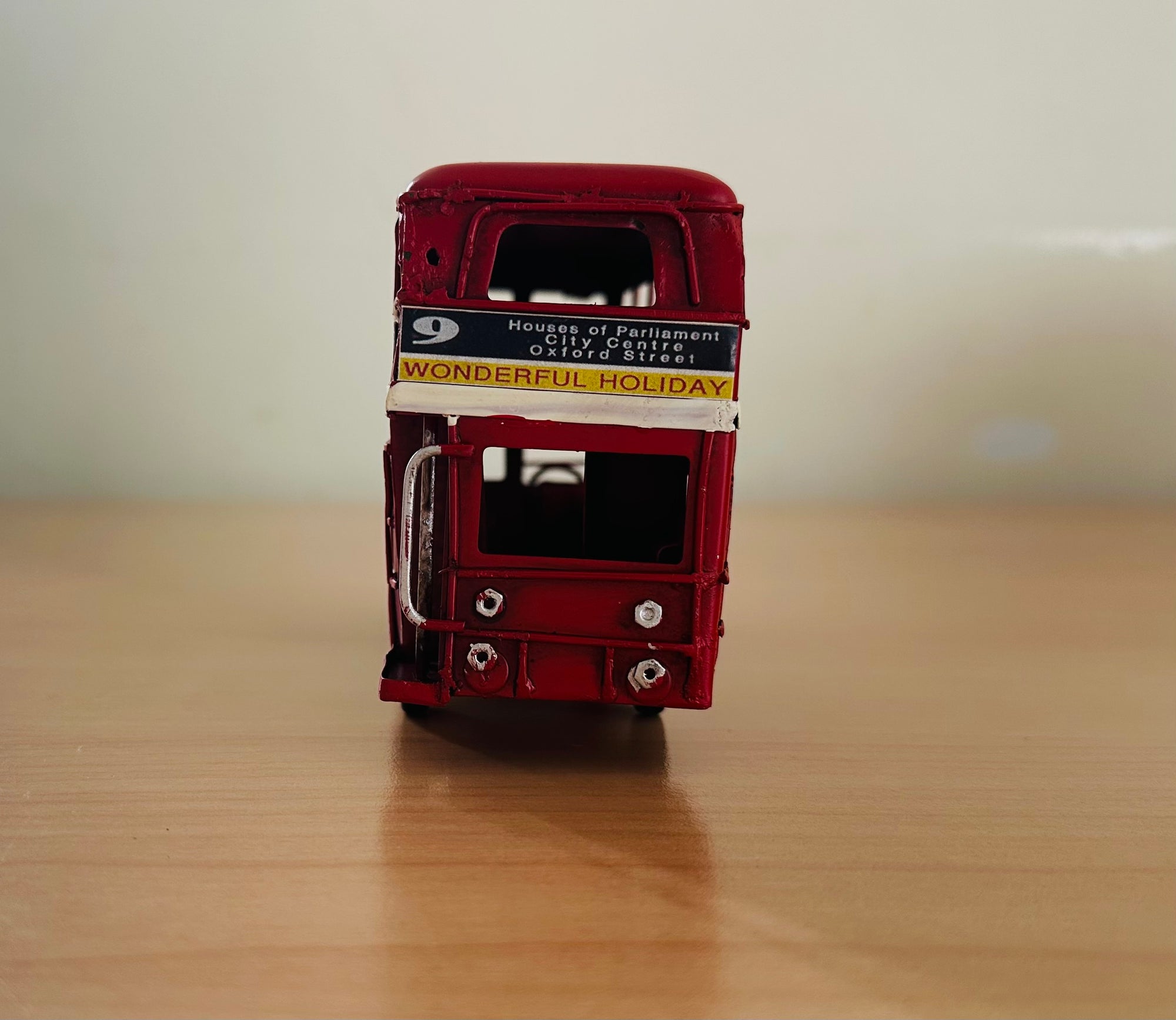 Vintage London Double Decker Bus, Retro Red Bus, City Sightseeing, Metal Ornament Antique
