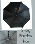 Auto Open Large Black Golf Umbrella with Wooden Stick Handle