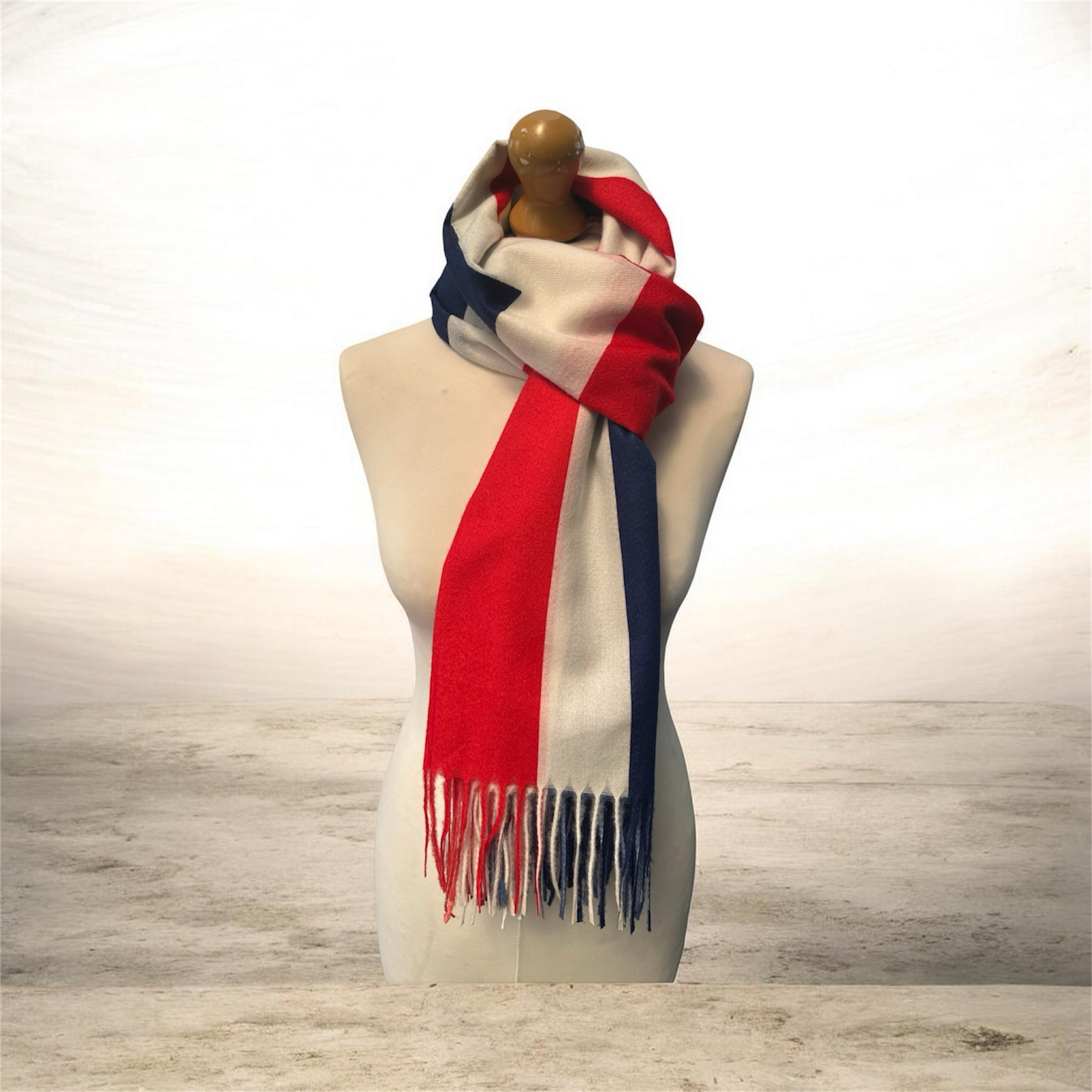 Union Jack British Flag Cotton Blend Scarf – Red, White &amp; Navy