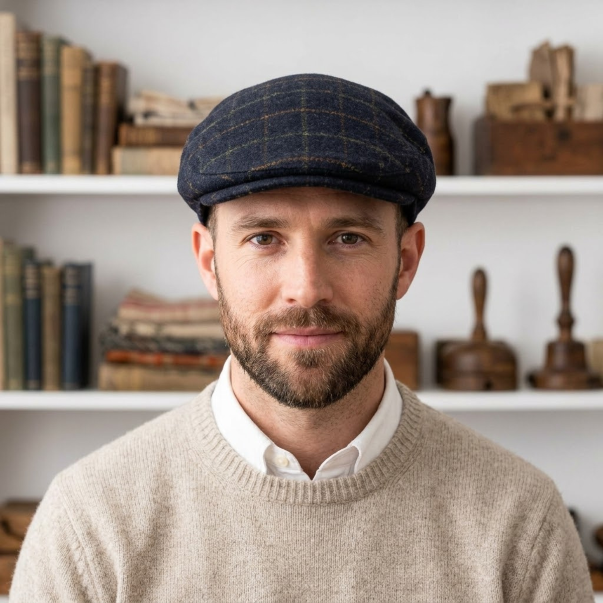 Wool Blend Flat Cap, Vintage Tweed Check Plaid Ivy Cap, Gift for Him