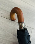 Wooden Handle Compact Auto Open&Close Crook Umbrella