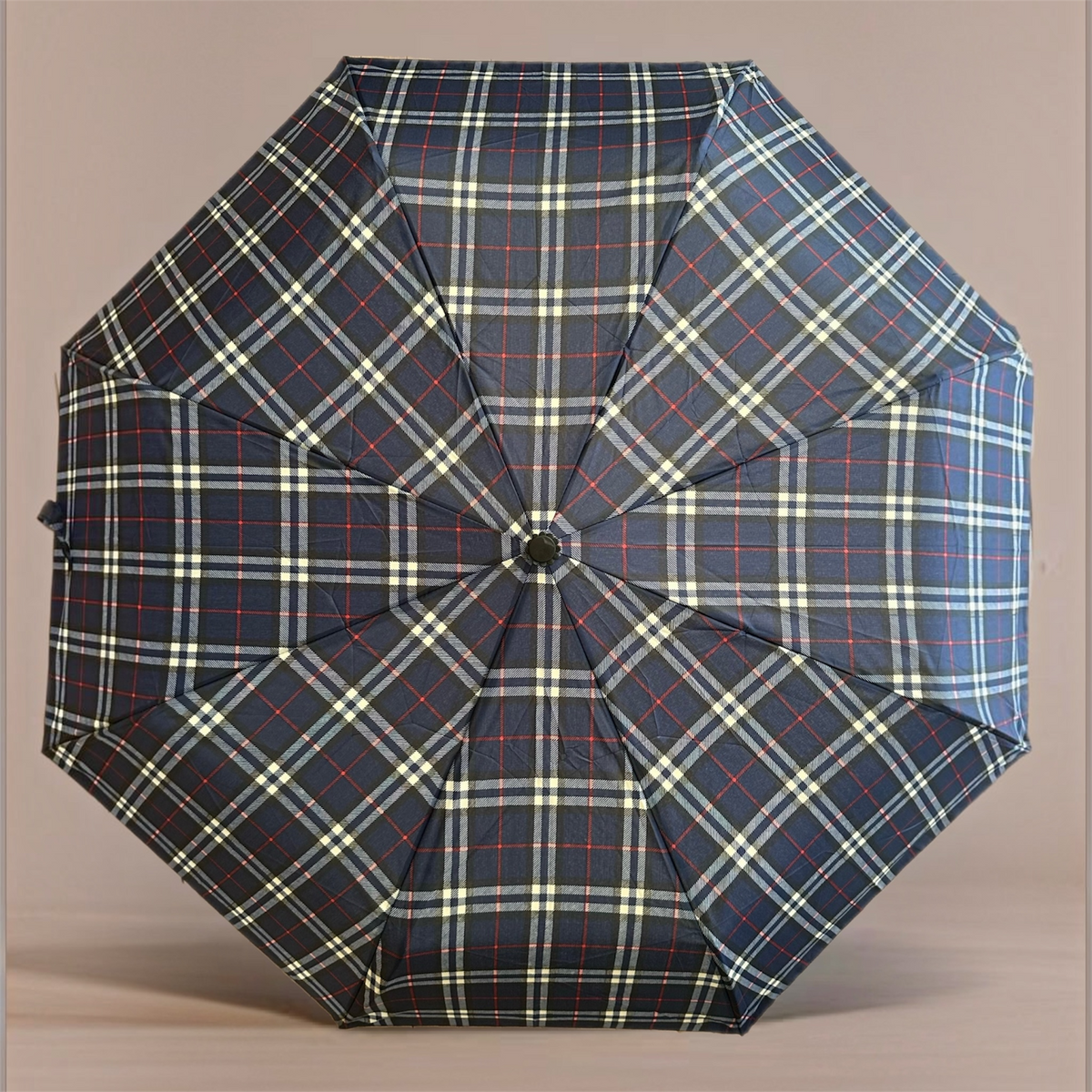 Classic Tartan Compact Travel Umbrella – Auto Open &amp; Close Brolly
