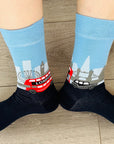 Seamless London Skyline Red Bus Big Ben Socks, Novelty Fun Gift Socks