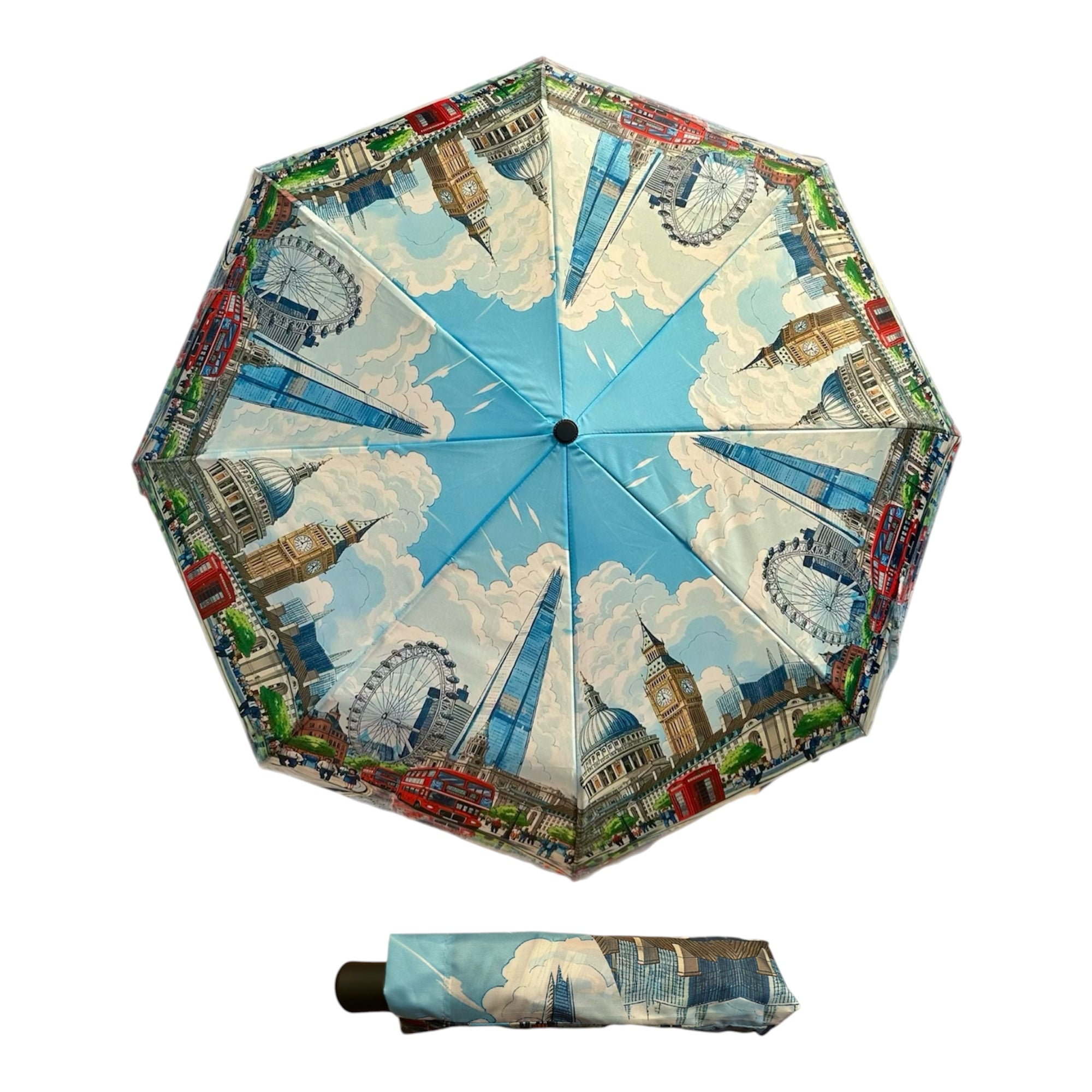 London Cityscape Auto Open/Close Umbrella | Compact Folding Travel Umbrella