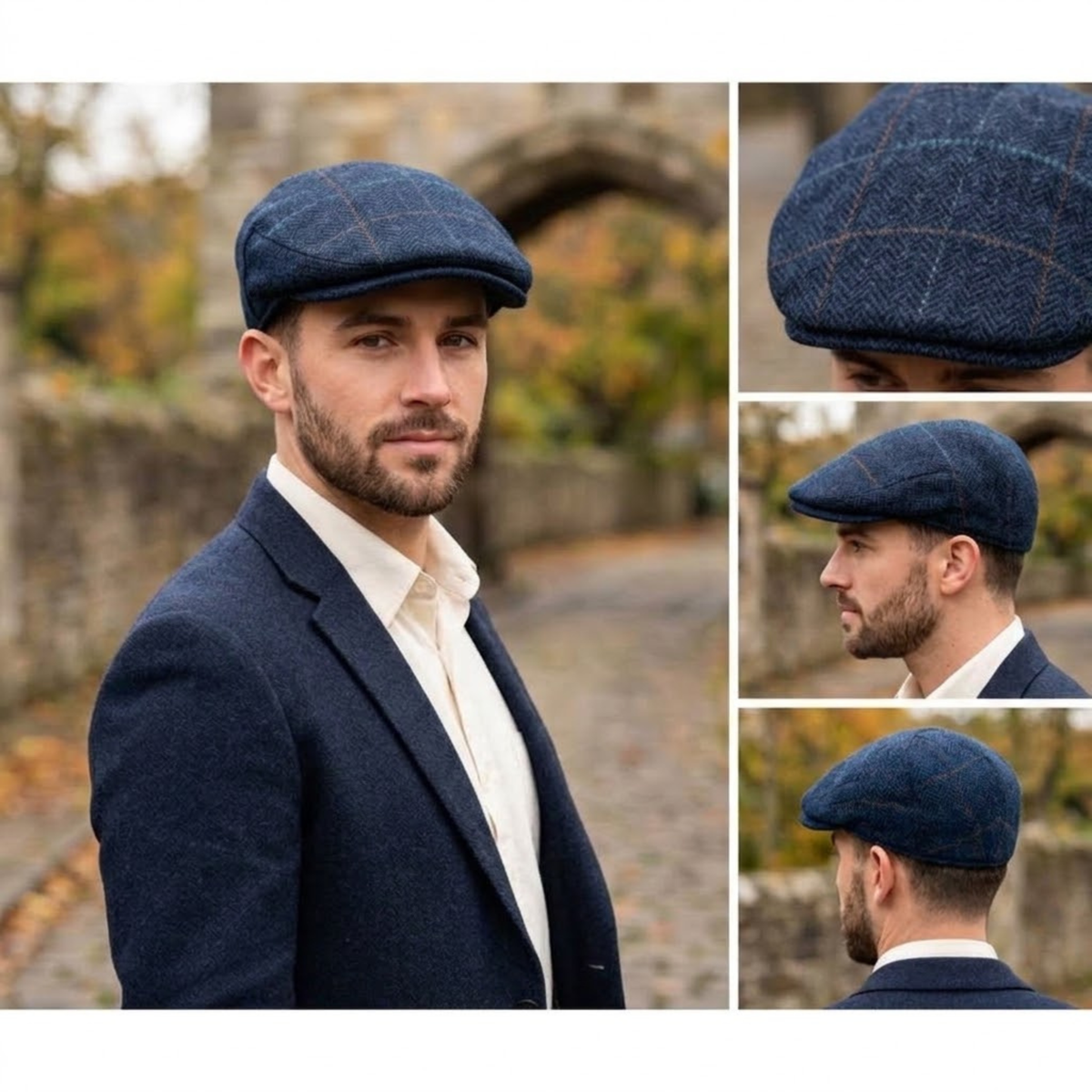 Wool Blend Flat Cap, Vintage Tweed Herringbone Ivy Cap Gift for Him