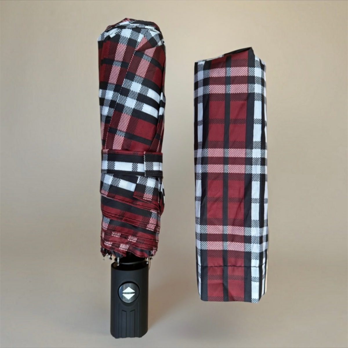 Classic Tartan Compact Travel Umbrella – Auto Open &amp; Close Brolly
