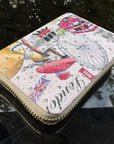Designer wallet with london travel-themed design 