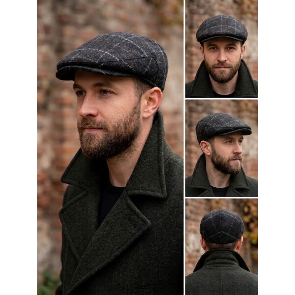 Wool Blend Flat Cap, Vintage Tweed Check Plaid Ivy Cap, Gift for Him