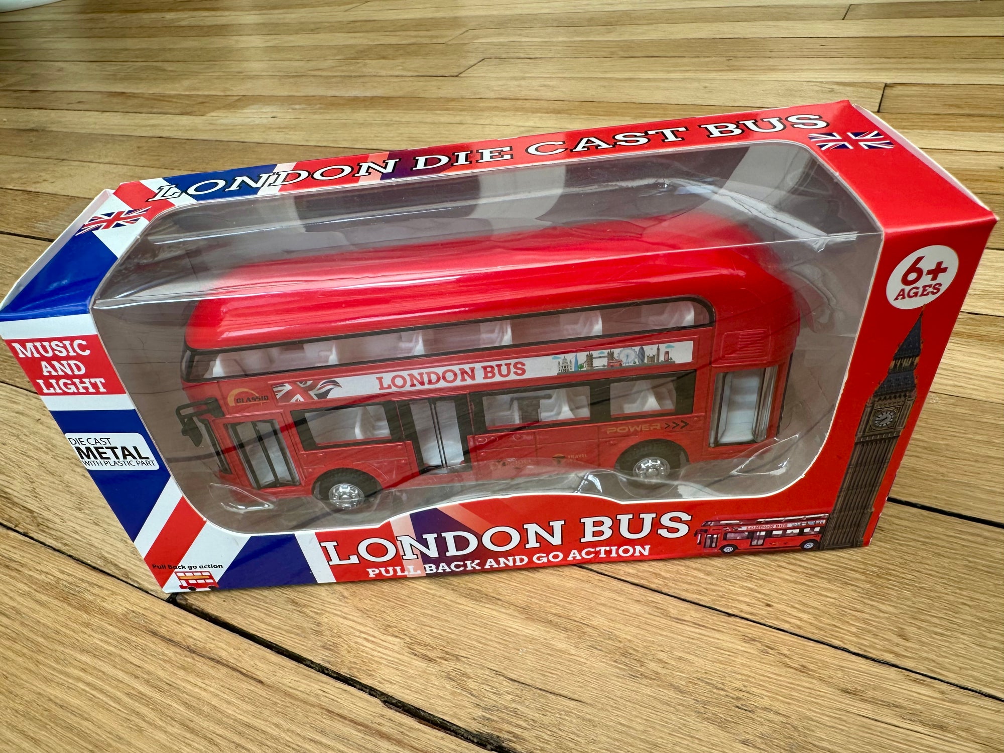 London Red Double Decker Bus Pull Back and Go Kids Toy Die Cast Metal