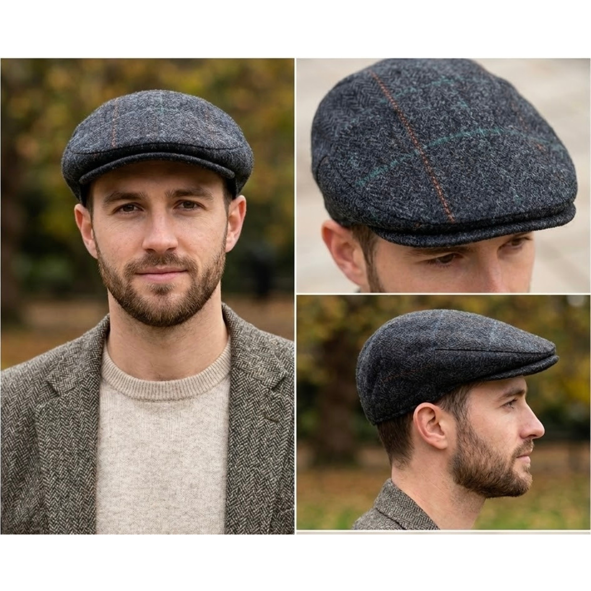 Wool Blend Flat Cap, Vintage Tweed Herringbone Ivy Cap Gift for Him
