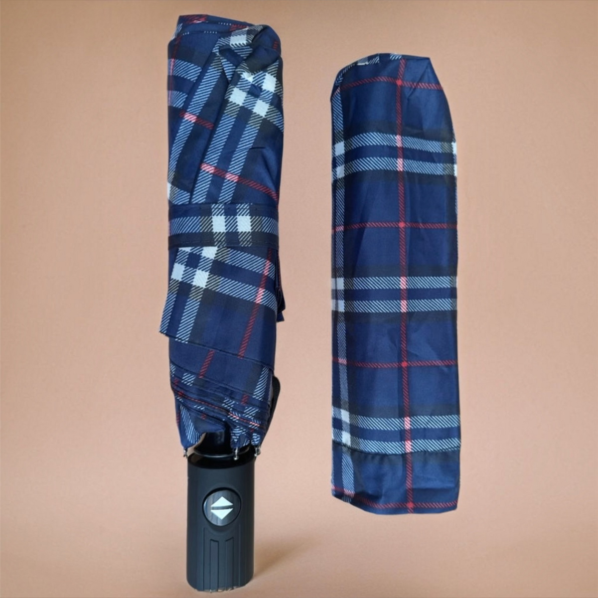 Classic Tartan Compact Travel Umbrella – Auto Open &amp; Close Brolly