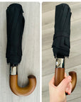 Wooden Handle Compact Auto Open&Close Crook Umbrella