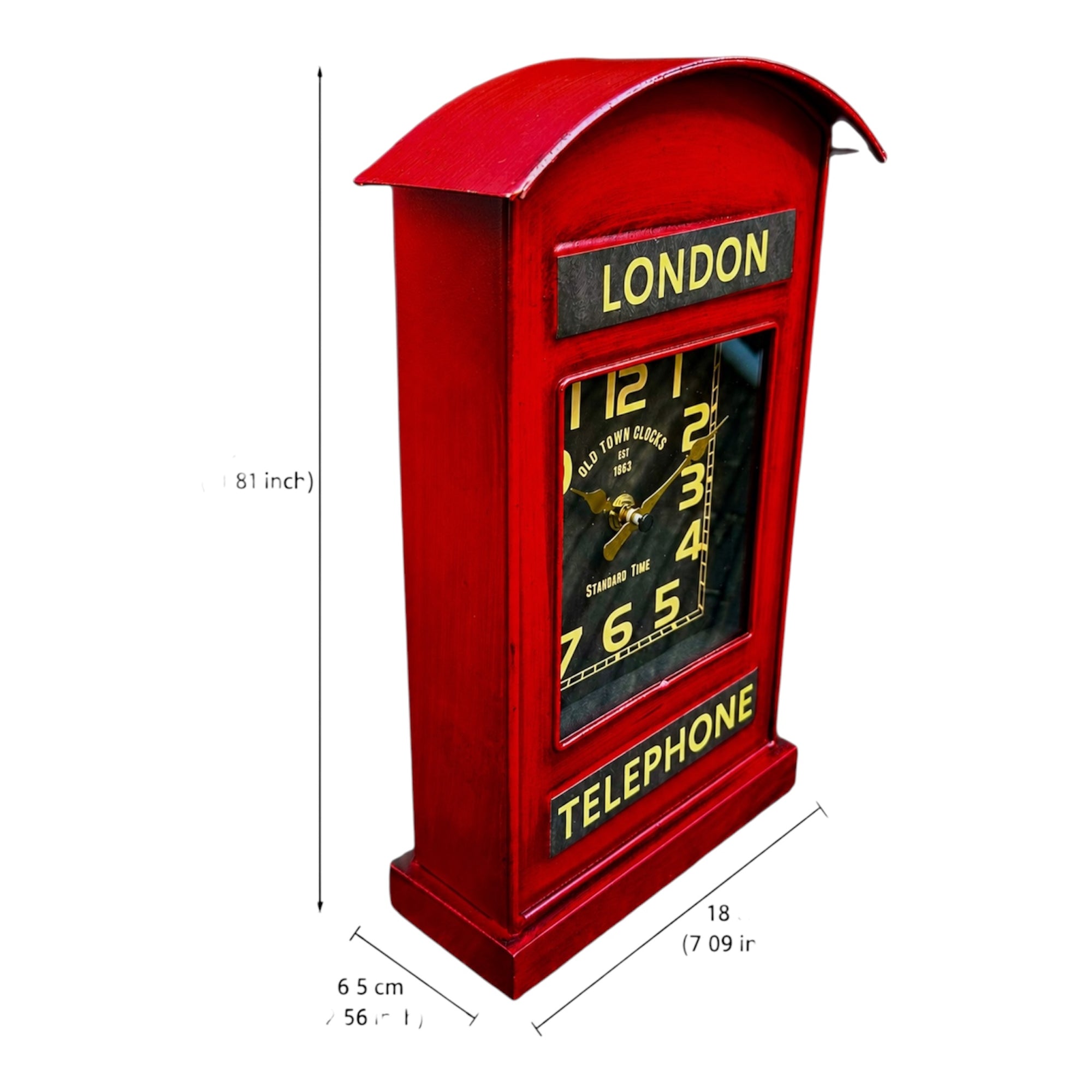 London Telephone Box Clock, Red British Table &amp; Wall Metal Clock, Home Decor, Novelty Gift