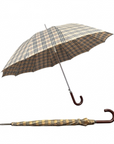 Classic Tartan Design Long Umbrella with Wooden Crook Handle , 12-Rib Traditional Walking Umbrella
