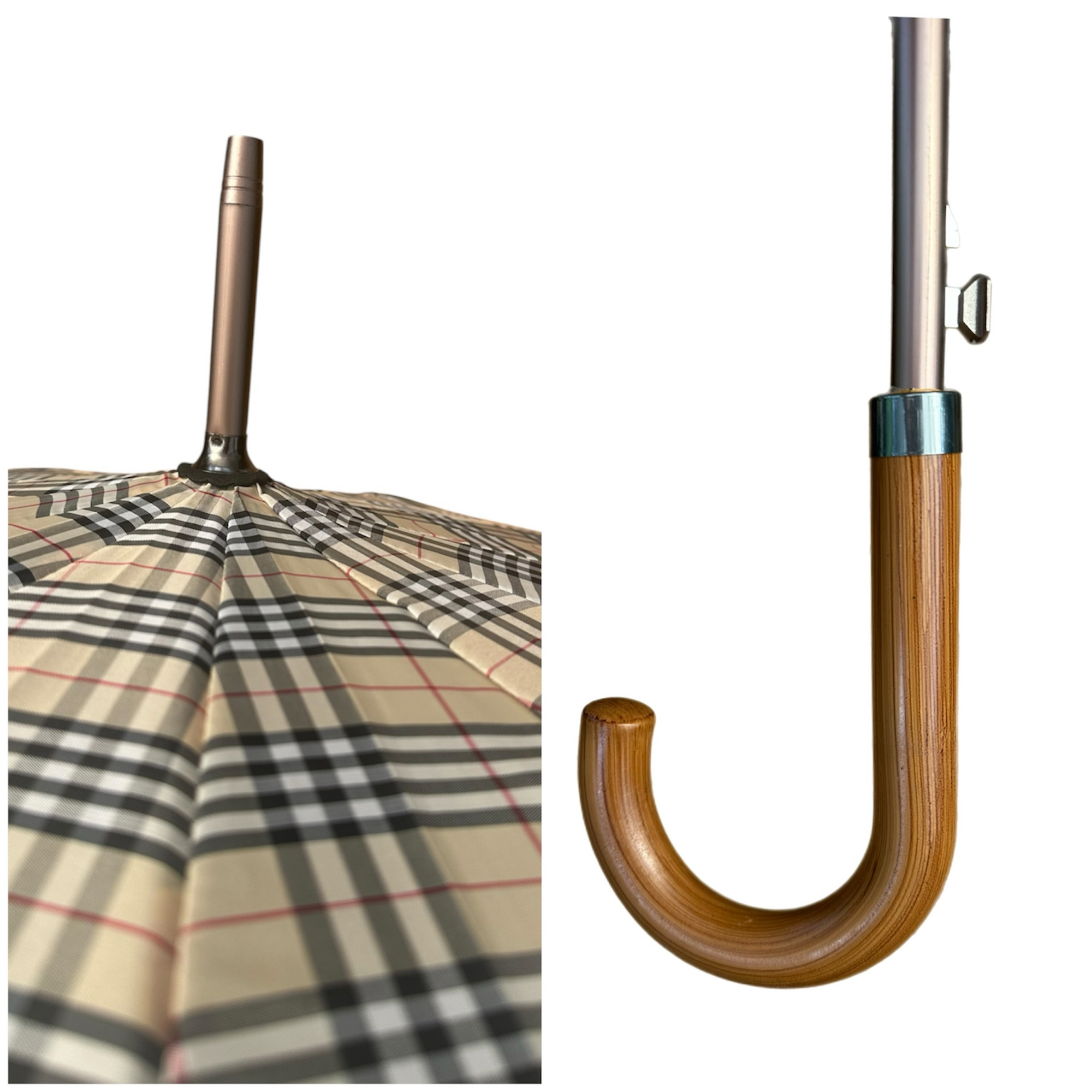 Classic Tartan Design Long Umbrella with Wooden Crook Handle , 12-Rib Traditional Walking Umbrella