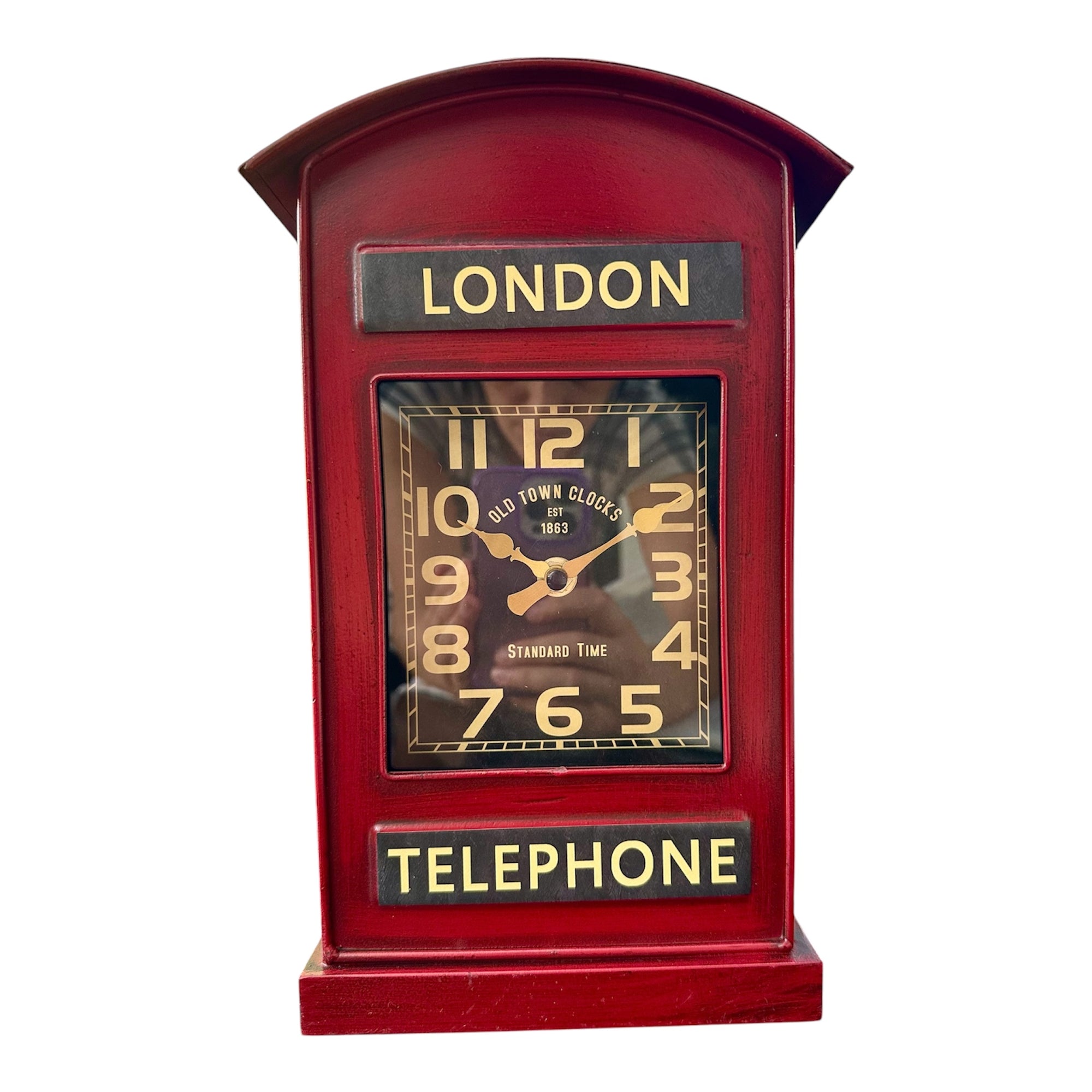 London Telephone Box Clock, Red British Table &amp; Wall Metal Clock, Home Decor, Novelty Gift