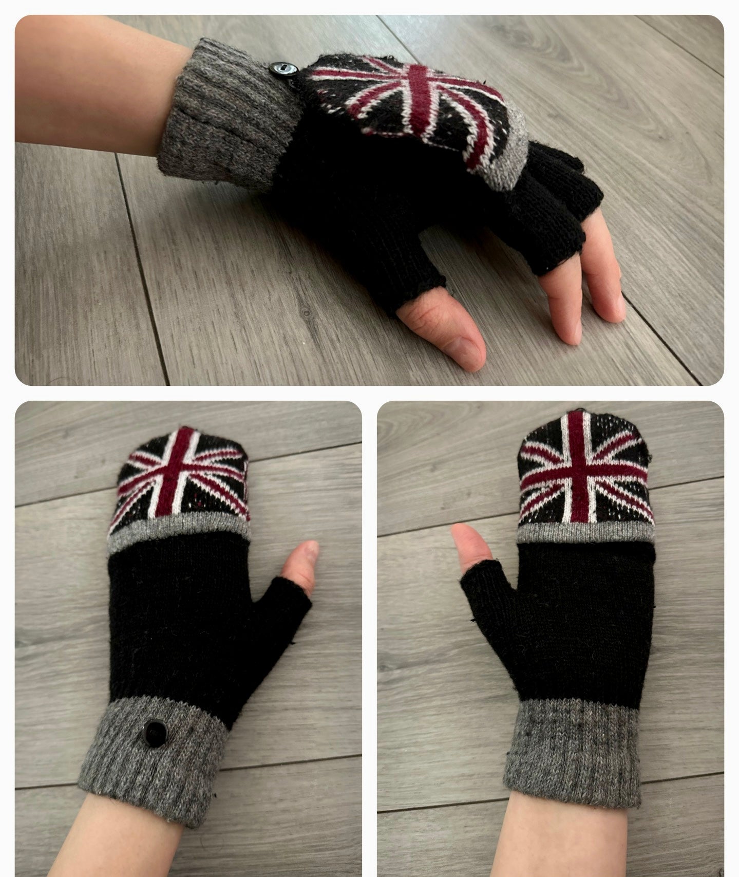 Union Jack British Flag Knitted Unisex Fingerless Flap Over Mittens Gloves