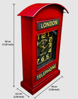 London Telephone Box Clock, Red British Table & Wall Metal Clock, Silent Non Ticking Clock, Home Decor, Novelty Gift